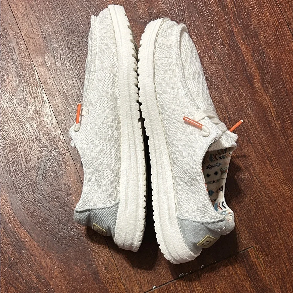 Hey Dude Kids White Moccasins with Orange Accents